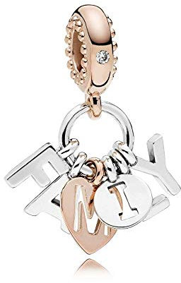 FGT Rose Gold Family Dangle Charm fits Pandora Moments Bracelets Sterling Silver Heart Letter Pendant Gift Mum Women Granddaughter Daughter Girls Birthday Mothers Day