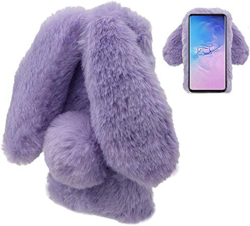 LCHDA Plüsch Hülle für Samsung Galaxy A51 Flauschige Hasen Fell Handyhülle Mädchen Süße Künstlicher Kaninchen Pelz Niedlich Hasenohren Handytasche Schützend Stoßfest Silikonhülle - Lila