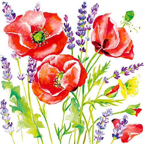 20 Servietten Gemalte Mohnblumenwiese | Mohn | Blumen | Frühling | Sommer 33x33cm