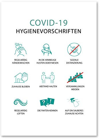5 Stück Hygienevorschriften Aufkleber A4 Sticker mit UV Schutz Gebotszeichen Warnzeichen für Außen-und Innenbereich