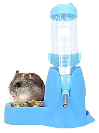 3 in 1 Hamster Hanging Water Bottle Pet Auto Dispenser with Base for Dwarf Hamster Mouse Rat Hedgehog (125ML, Blue)