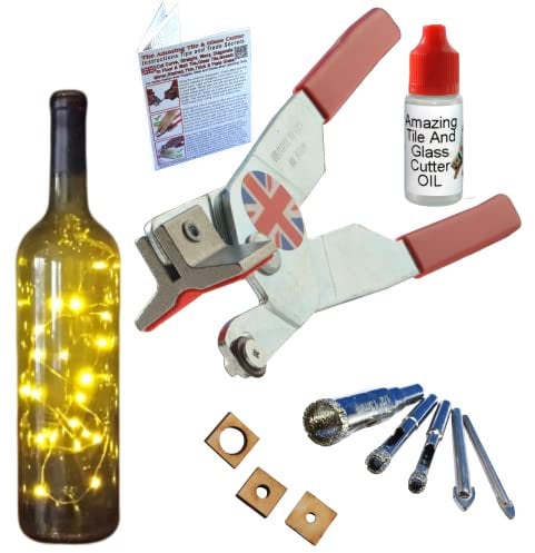 Kit de découpe de verre, cutter avec forets à verre pour percer des trous dans les bouteilles, les blocs et les quarts de plaque. Outil de coupe professionnel 2 en 1 avec disjoncteur, instructions