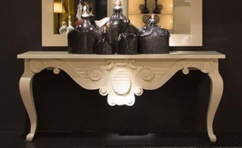 Casa Padrino Luxus Barock Konsole Weiß 200 x 45 x H. 85 cm - Handgefertigter Massivholz Konsolentisch - Barock Hotel Möbel - Luxus Qualität