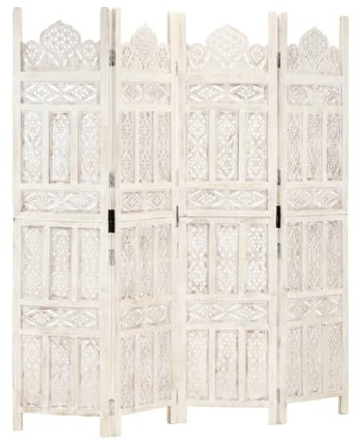 vidaXL Cloison de séparation 4 Panneaux Blanc 160x165 cm Bois manguier