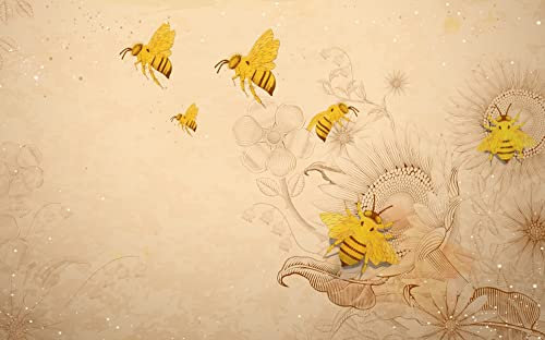 Fototapete 3D Effekt Vliestapete Gelbe Retro Biene Geometrische Kunstblume Tapeten Wand Wallpaper Wandbilder Wanddeko 150x105cm