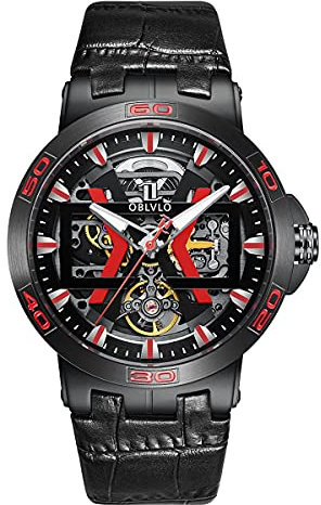 OBLVLO Automatikuhren Uhren mit Skeleton Dial Lederband Big Watch UM (UM-BRB)