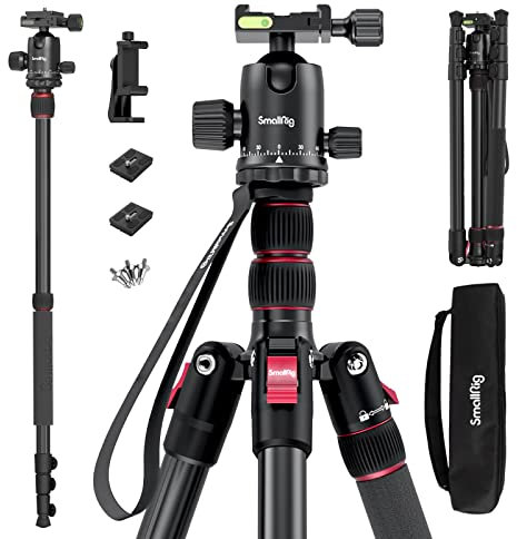 SmallRig CT-20 Treppiede per fotocamera, treppiede pieghevole in alluminio da 199,9 cm e monopiede, testa a sfera a 360° staccabile e piastra a sgancio rapido, carico utile 15 kg, altezza regolabile