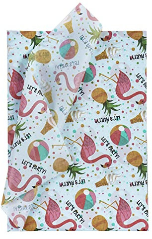 RUSPEPA Weihnachten Geschenkpapier Seidenpapier - Flamingo und Let's Party Schriftzug Design Seidenpapier für Heimarbeit Bastelarbeit Geschenkverpackung – 50 x 70 cm – 25 Blatt