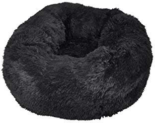 Dynamic24 Hundebett 55cm Rund Hundekissen flauschig aus Plüsch Hundebetten Donut Hundesofa Katzenbett Hundekorb Waschbar für Hunde Katze Haustier (Schwarz)