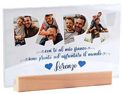 Babloo Targa Festa del Papà in Plexiglass Trasparente Scritta Papa' Personalizzata con Foto, Nome e Dedica Personalizzabile Idea Regalo per il Papà
