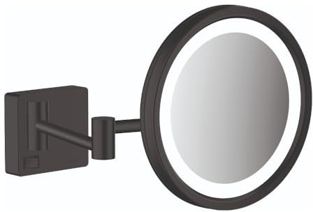 hansgrohe AddStoris - Kosmetikspiegel mit LED-Beleuchtung, Schminkspiegel mit Beleuchtung, Rasierspiegel mit 3-fach Vergrößerung, Mattschwarz, 41790670
