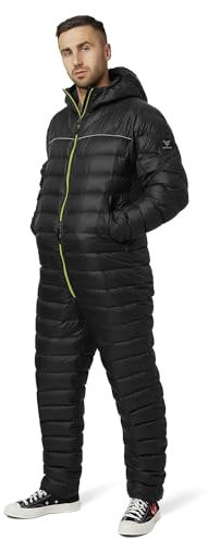 Walksey Down Suit, Der Daunen Outdoor Jumpsuit für Damen & Herren, Leicht Warm & Funktionell (Black, XXL)