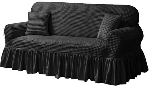 NAKIHOUSE Sofa Überwürfe Sofabezug 2 Sitzer Elastischer Schwarz Couchbezug Sofahusse Antirutsch Sofabezüge Sofa Abdeckung Stretch Couch Überzug Sofa Hussen mit 1 Kissenbezug