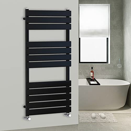 Warmehaus 1200x600mm Flat Panel Heated Towel Rail Central Heating Towel Warmer for Bathroom Kitchen Black