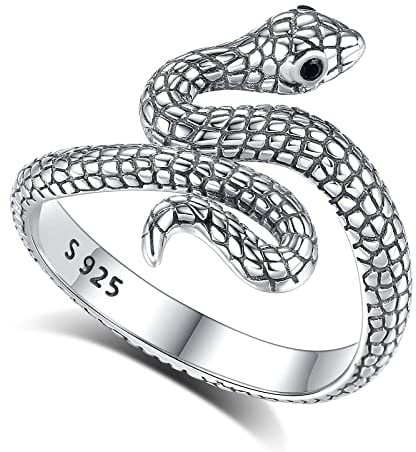 AEONSLOVE Ring Silber 925 Damen, Schlange Verstellbarer Ring für Frauen, Offener Ringe Vintage