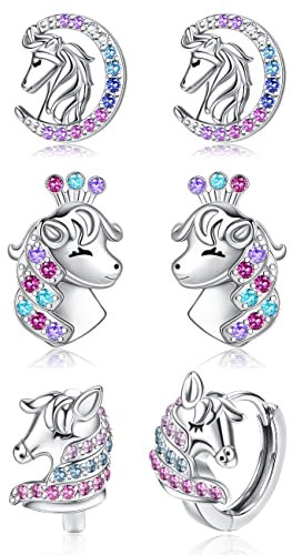 YADOCA 3 Paar 925 Sterling Silber Mädchen Ohrringe für Damen Kinder Hypoallergen Silber Creolen und Ohrstecker Set Kleine Knorpel Mehrfarbige Zirkonia Creolen Geschenk für Sie