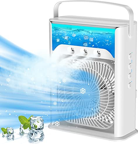 Portable Air Cooler 4-In-1 Mini Mobile Air Conditioner Fan, Air Cooling Fan and Humidifier, 7 Colors LED Night Lights with 3 Fan Speeds Personal Evaporative Coolers, Air Conditioning for Home Office