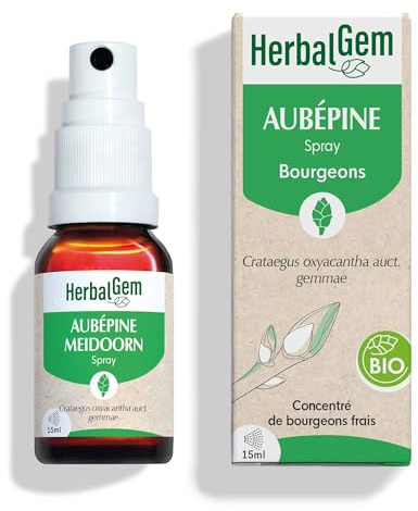 HerbalGem Macérât-Mère Spray Aubépine Bio 15 ml | Format nomade pour la circulation sanguine, riche en antioxydants. Extrait de bourgeon frais. Vegan.