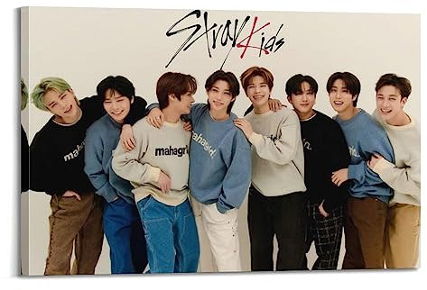Stray Kids Kopo Skz Poster Korean Pop Boy Band Poster Wandkunst Druck Retro Ästhetische Raumdekoration Malerei Leinwand Poster für Zuhause und Büro Dekorationen 60 x 90 cm Rahmen Stil