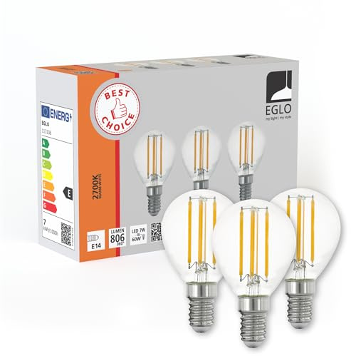EGLO 3er Set E14 LED Lampen, Glühbirnen Tropfenform, Leuchtmittel für Retro Beleuchtung, je 7 Watt, warmweiß, 2700 K, transparent, Edison Birne P45, Ø 4,5 cm
