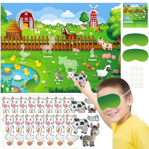 ASTARON Pin The Farm Animal Partyspiel Bauernhoftier-Geburtstagsfeierzubehör, Weihnachts-Klassenzimmerspiele Vorschulpädagogisches Spielzeug für Kinder, Heimdekoration