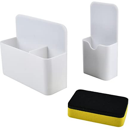 Magnetic Pen Marker Holders White 2PCS + Magnetic Whiteboard Eraser, Adjustable Magnetic Pen Holder Magnetics Marker Holder, Whiteboard Pen Holder Magnetics Pencil Holder Organizer Whiteboards Locker