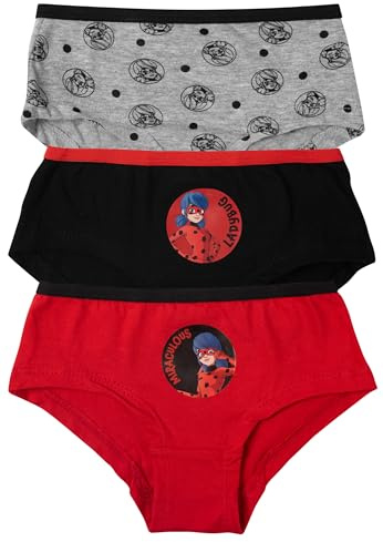 United Labels Miraculous Panty für Mädchen - Ladybug Kinder Unterhose Slip Unterwäsche Rot Schwarz Grau (3er Pack)