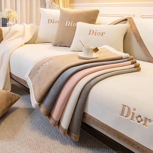 QHFTYL Sofabezug Sofa Auflagen Chenille Plüsch Couch Überzug Couchschoner rutschfest 3 2 4 1 Sitzer für L/U Form Ecksofa Ledersofa Big Sofa (Kaffeefarbe-110x160cm)