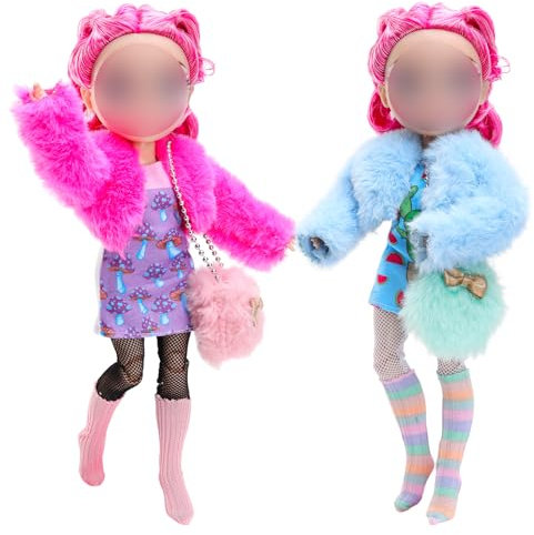 Miunana 2 Abiti + 2 Borse + 2 PCS Calze + 2 PCS Collant + 2 Cappotti Per Rainbow High Bambola 28 cm 11 Pollici (NON INCLUDE BAMBOLA)