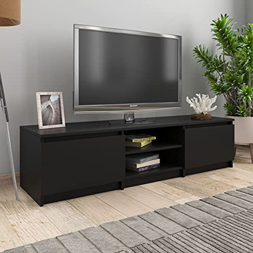 Gecheer Mueble TV negro 140 x 40 x 35,5 cm de aglomerado, mueble de TV moderno, armario TV, mesa para TV, mueble bajo para TV, mueble para salón