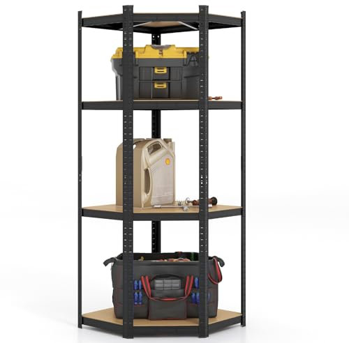 HOMASIS Eckregal mit 4 Ebenen, robustes Metallregal mit 720 kg Tragkraft, für Lagerung, Speisekammer, Keller, Schuppen, 100 x 80 x 180 cm (schwarz)