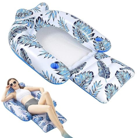 Hamaca De Agua Inflable para Piscina | Colchoneta Hinchable Piscina Adultos Silla Inflable | Hamaca Flotante Piscina con Reposacabezas Y Soporte Pies para Adultos | Hamaca Hinchable para Piscina