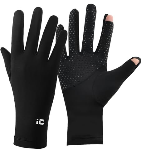 Shengxi Sonnenschutz Handschuhe, rutschfest Winddicht Sommer Fahrrad Handschuhe Damen, sporthandschuhe Damen für Fahrrad Laufen Wandern und Fahren, Flip-Top-Design für Zeigefinger und Daumen, schwarz
