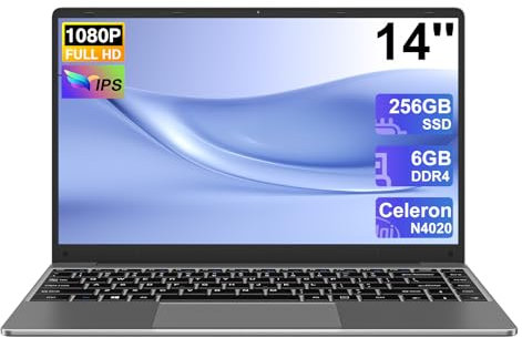 PC Portatile Computer Portatile Win11 Notebook 14 Pollici 6GB 256GB Estensioni SSD 1TB, 5000mAh Laptop Celeron N4020 fino a 2.8GHz, 5G WiFi 1080FHD BT4.2 USB3.0 Tastiera Italiana Membrana-Grigio