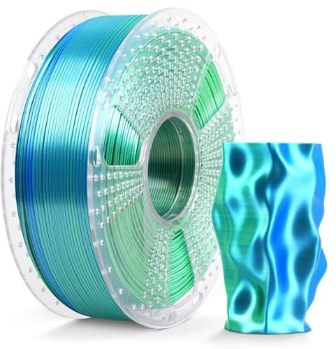 SUNLU Silk PLA Plus 3D Druckerfilament, zweifarbiges glänzendes PLA+ Filament 1.75mm, Seidentexturen, 360° Drehung enthüllt vielfältige Farben, Maßgenauigkeit+/-0.02mm, 1kg Spule(2.2lbs), Blau Grün