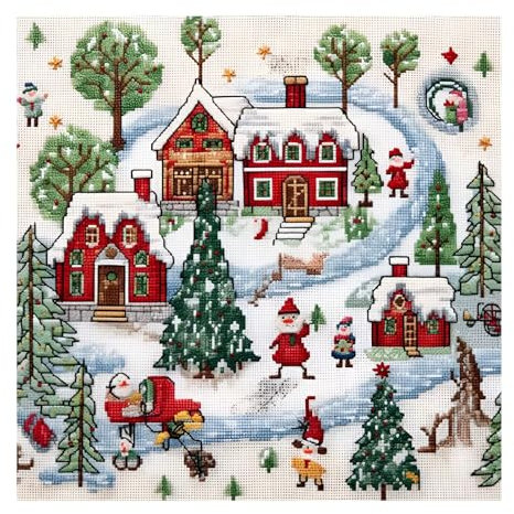 Xinpinzhou Kreuzstich Set Vorgedruckt Weihnachten, Stickvorlagen Stickbilder Vorgedruckt Kreuzstich Stickpackungen Stickpackung Cross Stitch Embroidery Kit Stickset Sticken Set Erwachsene Anfänger