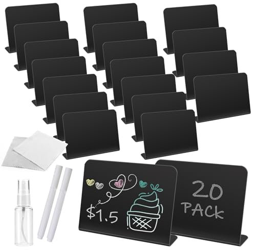 URHRHU Mini Tableau Noir Marque Place Étiquettes Prix en Plastique - Panneau d'Affichage Effaçable Avec 2 Stylos Craie - Petite Ardoise de Table pour Buffet Mariage Restaurant
