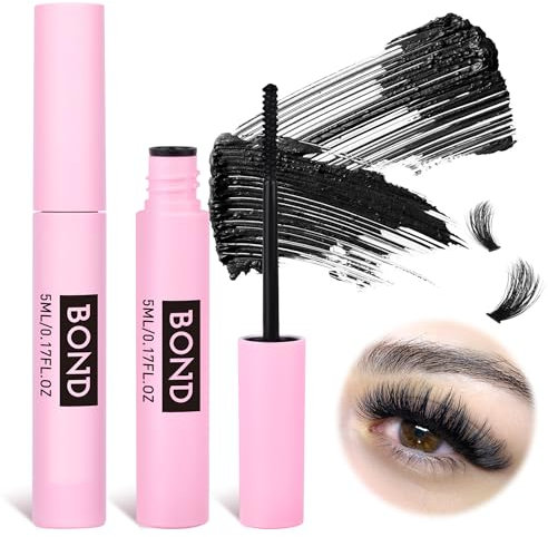 wiwoseo Lash Bond Eyelash Glue Super Strong Hold Lash Glue Waterproof Black Eyelash Adhesive for Strip Lashes Adhesive Fast Drying Black Lashes Glue for Cluster Lashes (5ml)
