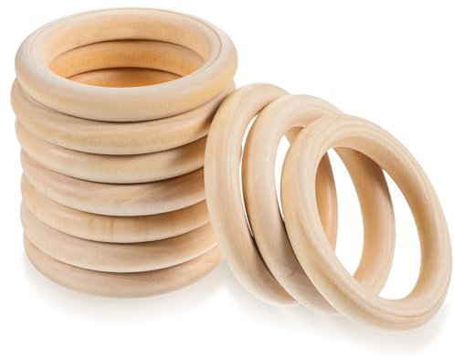 JJUNW 10 Stück Holzringe zum Basteln, 7cm Natürliche Holz Ringe 10mm Dicke Traumfänger Ringe Holzring für Basteln DIY Handwerk Ring Anhänger Hochzeitskranz Deko