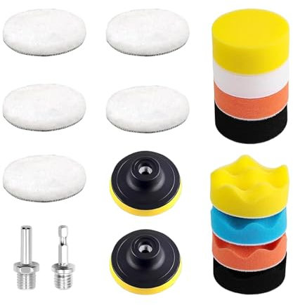 80 mm kit lucidatura auto, Set di 17 spugne per lucidatur, tampone lucidatura auto Kit di lucidatura per ceretta lucidatura con Adattatore per Trapano e Cuscinetti per Ceretta in Lana