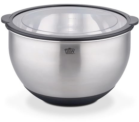 GSW Servierschüssel Primo 24 cm, Hochwertige Edelstahl Rühr- & Salatschüssel mit luftdichtem Deckel, Teigschüssel, Küchenschüssel & Servierschale, 4.8 L, Silber