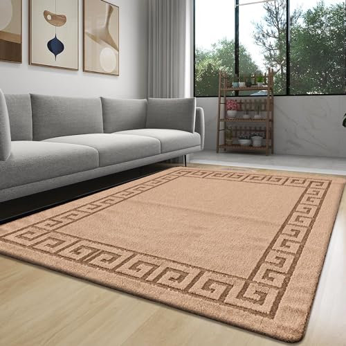 Rugs for Living Room with Large Heavy Duty, Non-Slip and Washable, Geometric Kitchen and Bedroom Gel Back Rug Non-Shed Low Pile Hallway Accessories |120 x 150 cm -Beige