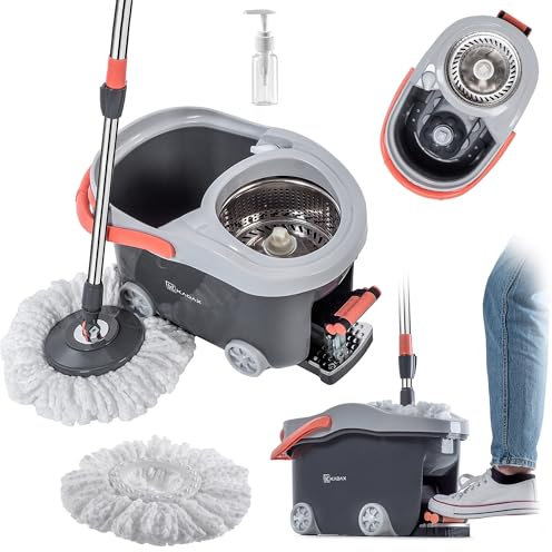 KADAX Bodenwischer Komplett Set, Wischmopp mit Teleskopstiel und Eimer mit Auswringfunktion, Wischmop mit Wischeimer, Wischer für Bodenreinigung