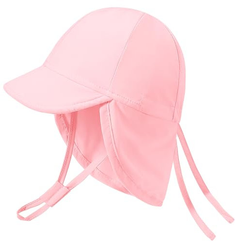 Xnova Baby Sonnenhut mit Nackenklappe und Bindebändern UPF 50+ Kinder, Sommer Mütze Einstellbare UV-Schutz Strand Schwimmen Hut Jungen Mädchen Visier Cap (Rosa, M)