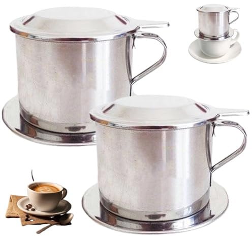 Vietnamese Coffee Dripper, 2pcs Stainless Steel Vietnamese Coffee Filter Set with Lid, Tray & Filter, Vietnam Slow Drip Coffeee Maker for Home Cafe