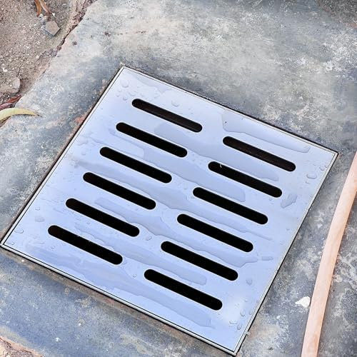 WLCGYD Entwässerungsrinne Edelstahl-Entwässerungsgrabenabdeckung, Auffangbecken-Abflussgitter Mit Rahmen, Regenwasser-Gitterrost, Bodenkanalabdeckungen(Lxwxh-15x15x2cm/5.9x5.9x0.8in)