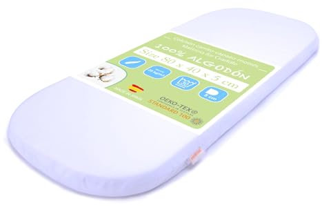 PEKITAS Stubenwagen Baby Matratzen 80x40 cm Höhe 5 cm Oval Kinderwagen Matratze Beistellbett Babywiege Kindermatratze Abnehmbarer, waschbarer Bezug aus 100% Baumwolle
