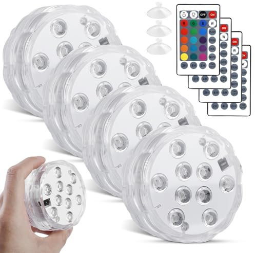 Iluminación de piscina LED sumergible impermeable con mando a distancia, temporizador, 10 LED y ventosa para jarrón, fiesta Halloween, Navidad, piscina, estanque, boda, lote de 4