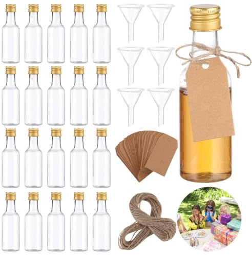 100-Pack 1.7Oz Mini Plastic Bottles, 50Ml Alcohol Bottles With Aluminum Caps, 6 Funnels, 100 Kraft Tags, And 65 Ft Rope For Party Favors