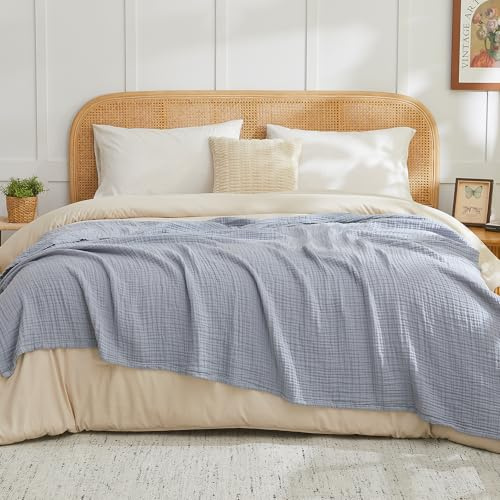 EMME Musselin-Decke 305x240 Baumwolle Oeko-TEX Erwachsene Tagesdecke | Sommer-Überwurf Decken Für Bett Atmungsaktive Gaze-Decke Ganzjährig Weich & Leicht Vorgewaschene Baumwolldecke Bettdecke